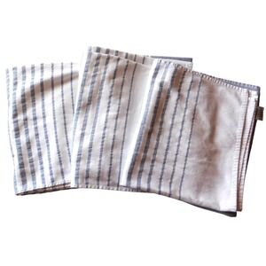 Lot of 3 Bath Towels 100% Cotton Striped Blue White Made in Turkey